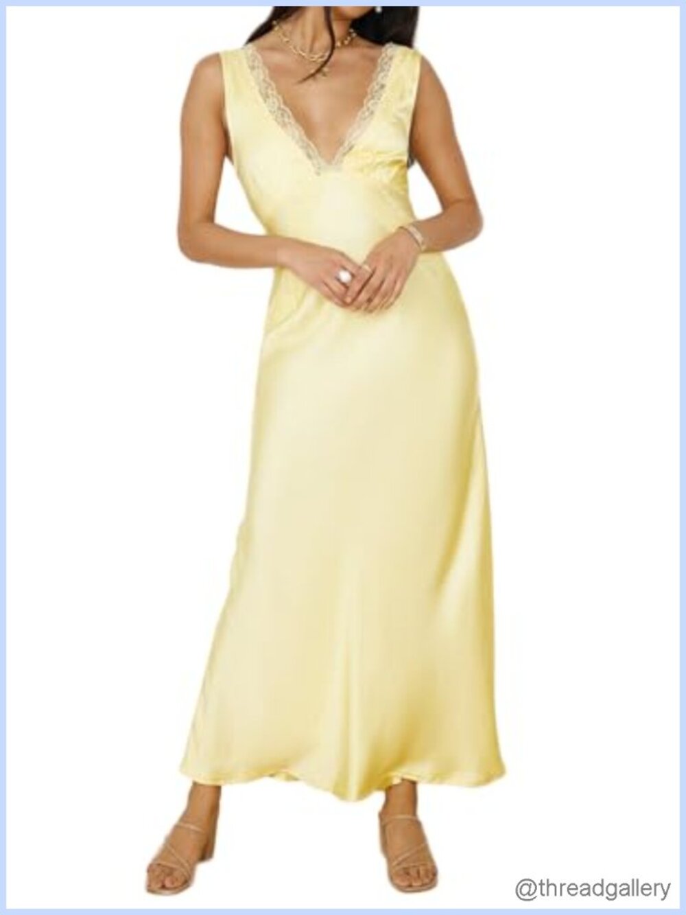 Satin Lace V Neck Backless Maxi Dress Formal Wedding Guest